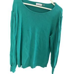Calvin Klein Womens Sweater M Green Pullover Ruched Juliet Sleeve Preppy Office